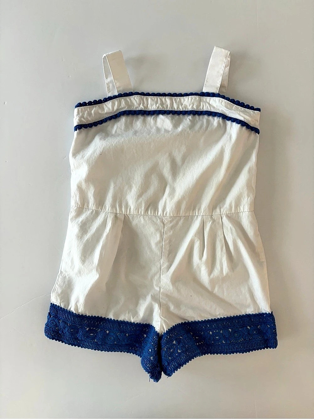 Janie and Jack Cotton Romper in White & Blue Size 5T
